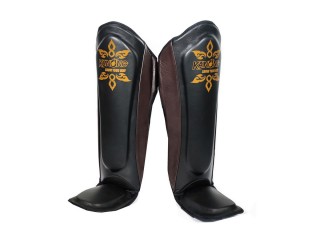 Kanong Cow Skin Leather Boxing Shin Pads : Brown/Black